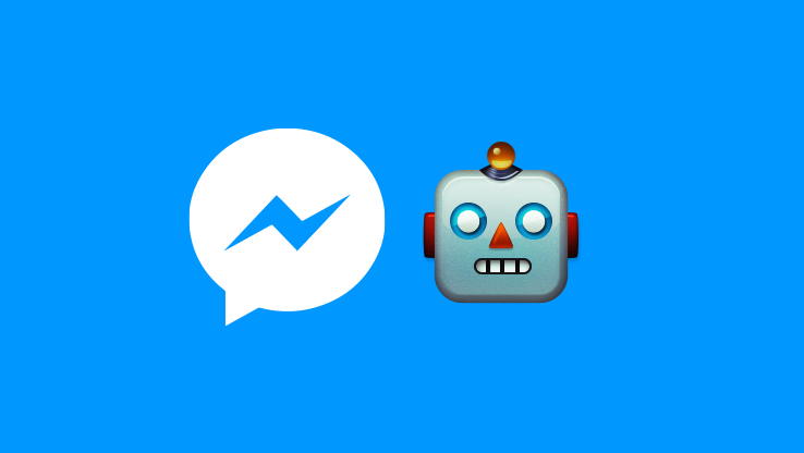 A robot and the Messenger icon in parallel on a blue background.