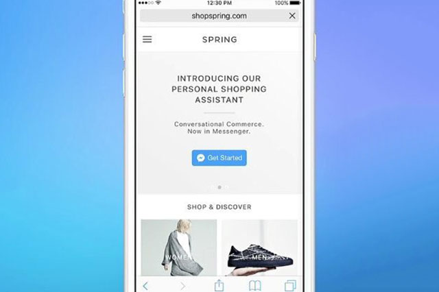 A mobile screenshot of the homepage of shopspring.com with an option to connect with a personal shopping assistant.