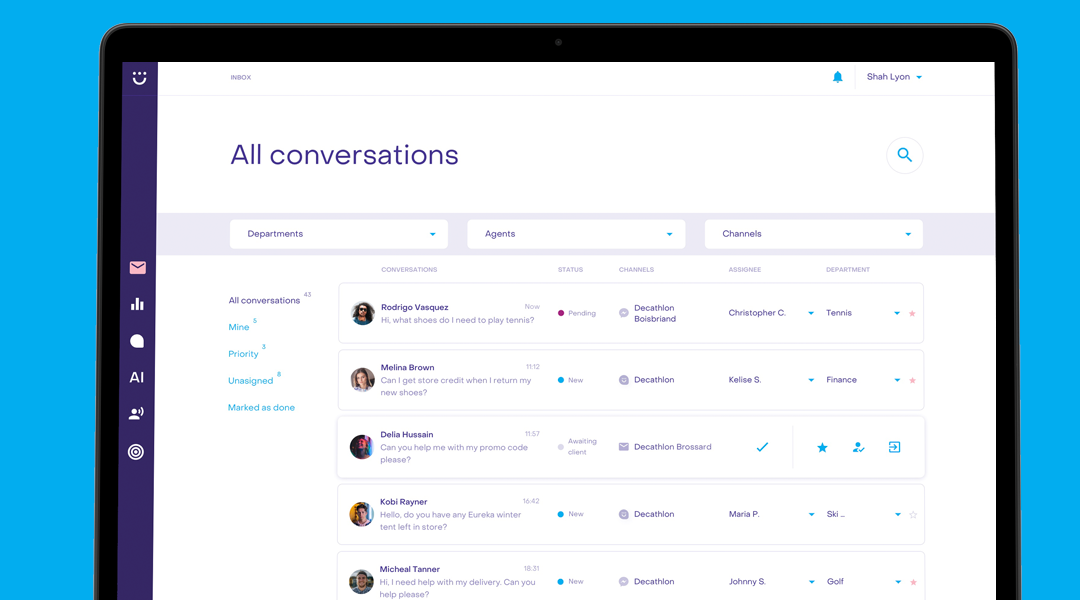 Screengrab of the Heyday dashboard where all conversations are logged.