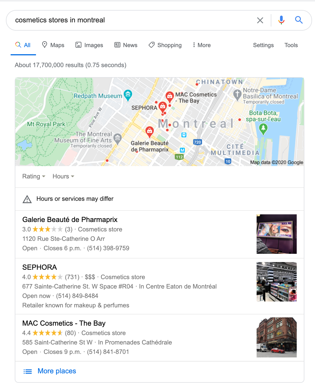 Search for cosmetics stores in montreal_Heyday