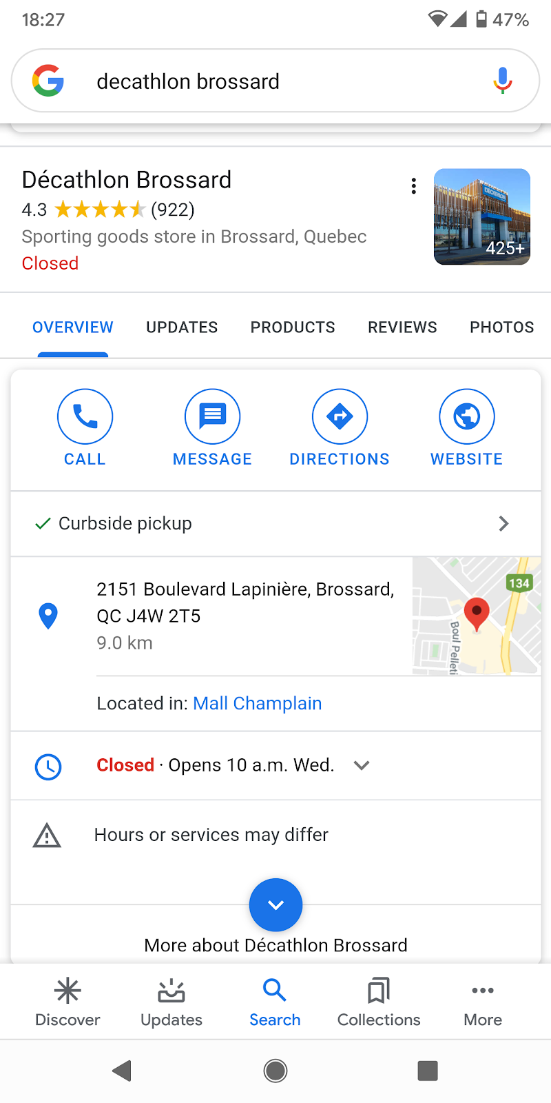 Google's Business Messages example Decathlon