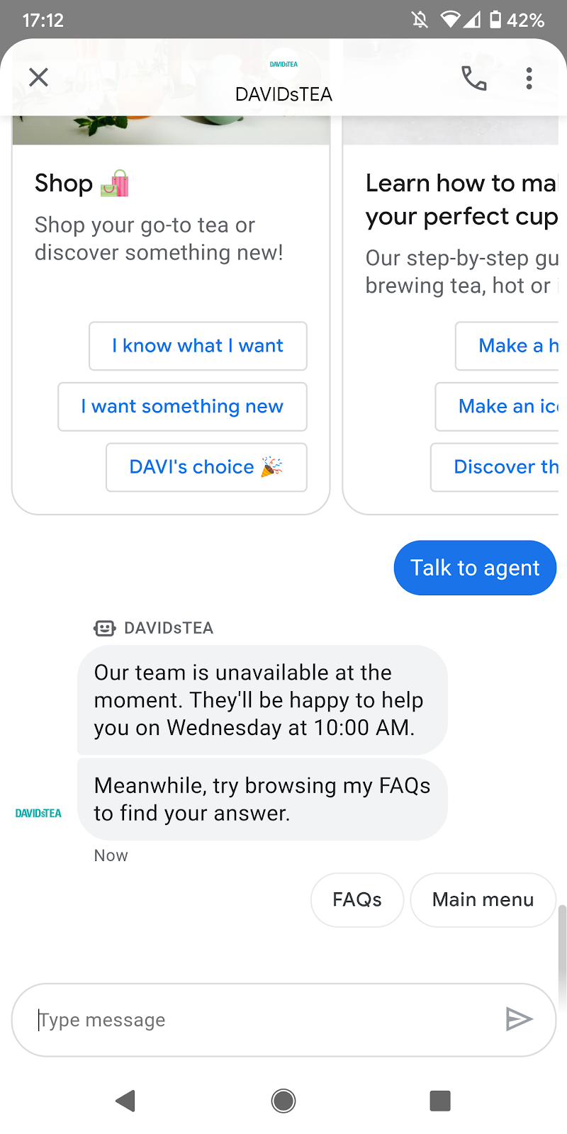 DAVIDsTEA chatbot_FAQs_Heyday