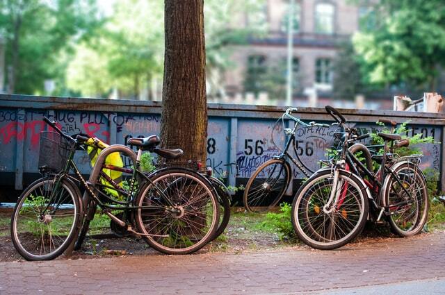 Rustic bikes on the side of the road in hip berlin areas