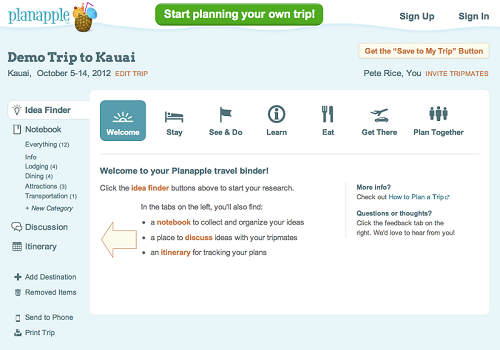 Demo welcome and main features of planapple