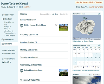 Demo trip planning itinerary planapple