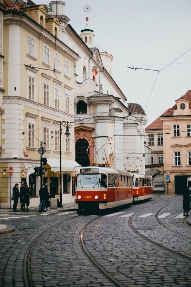 Prague street cars and street vie