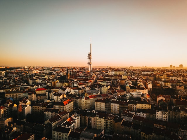 city view of zizkov prague for nightlife