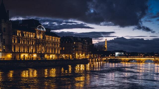 Paris riverside evening view