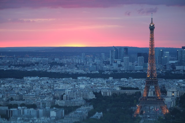 sunset view of Paris with Eiffel tower in sight
