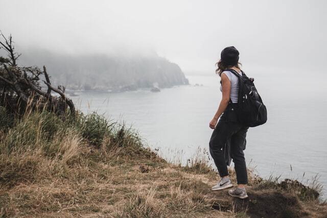 A women with her backpack hiking