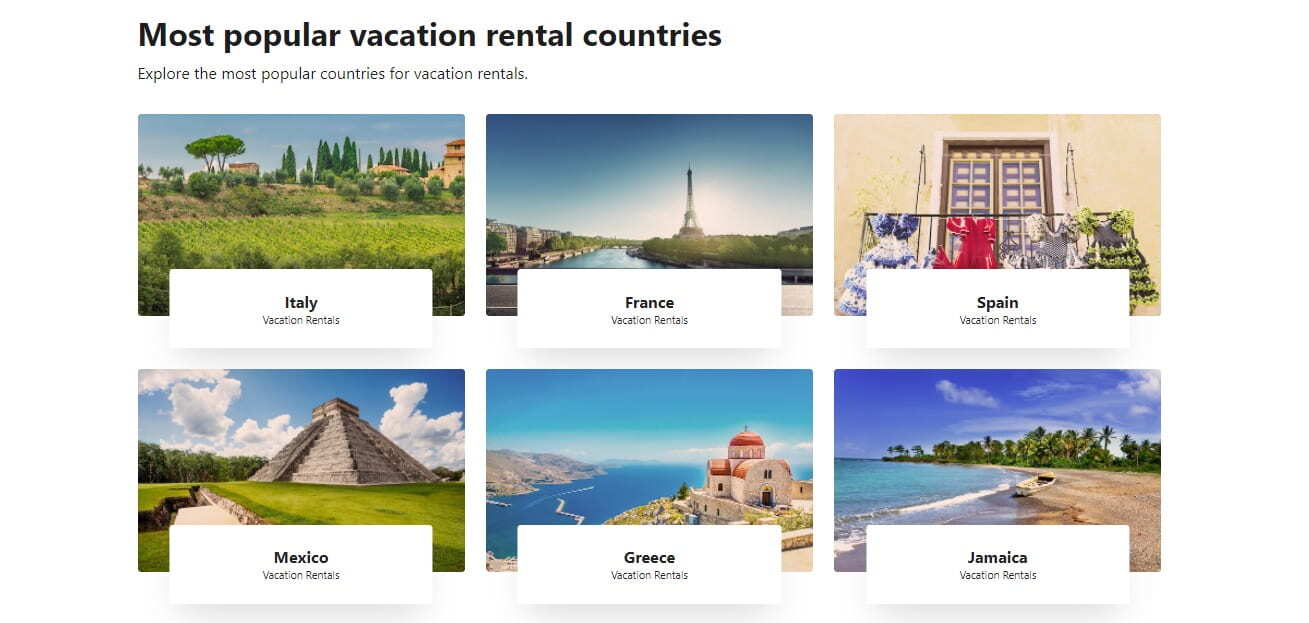 Holidu popular vacation rental countries list
