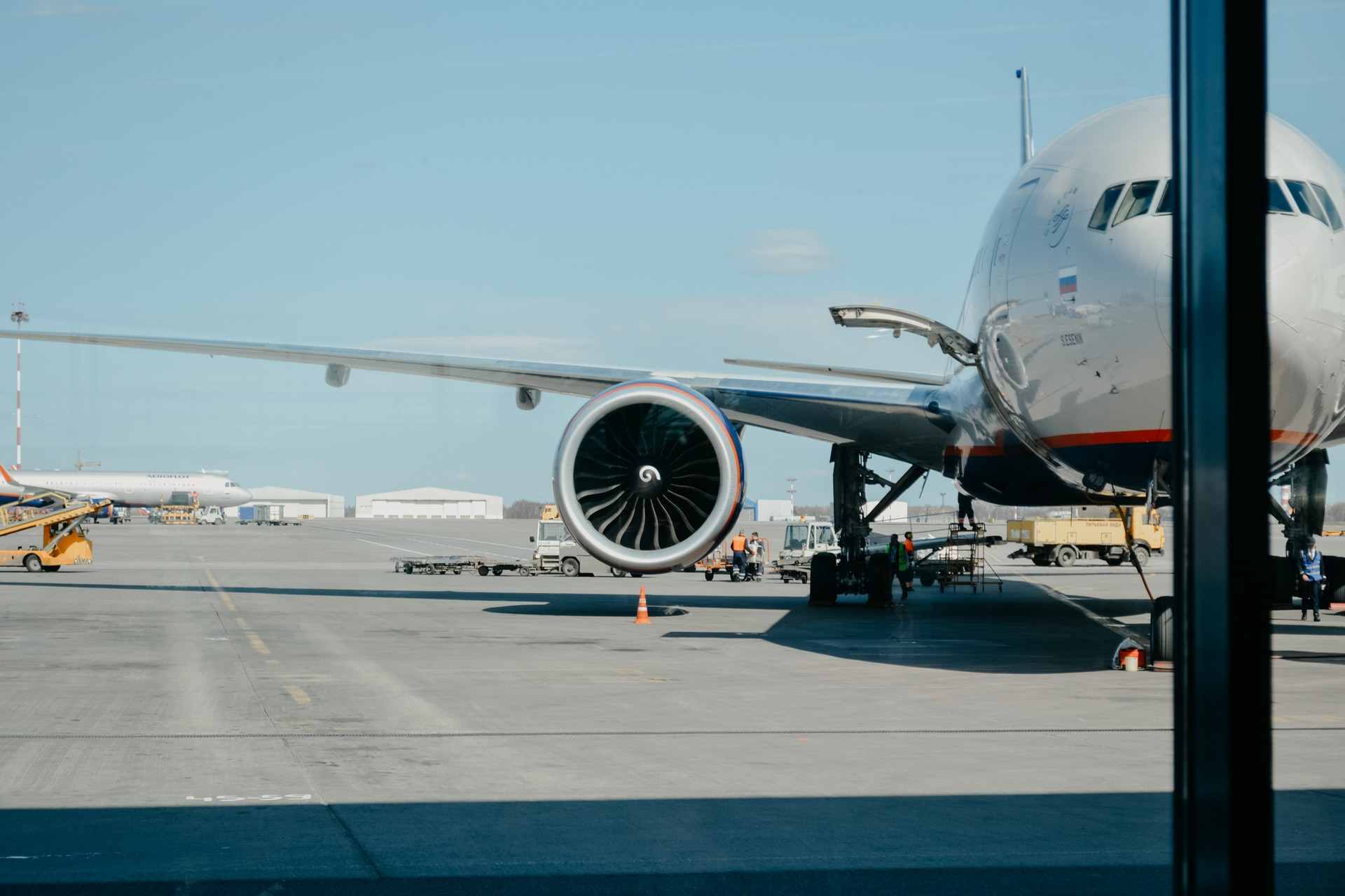 View of airplane in Budapest airport.