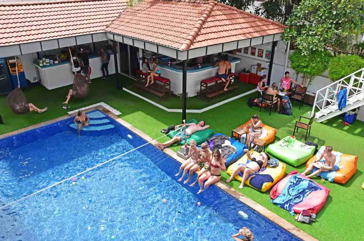 Siem Reap mad monkey hostel’s poolside bar.