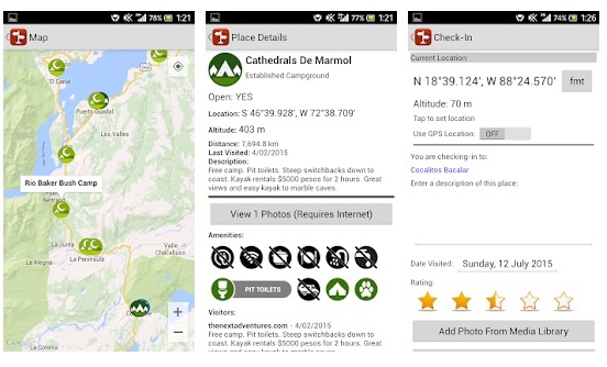 iOverlander app preview with travel attractions and ratings.