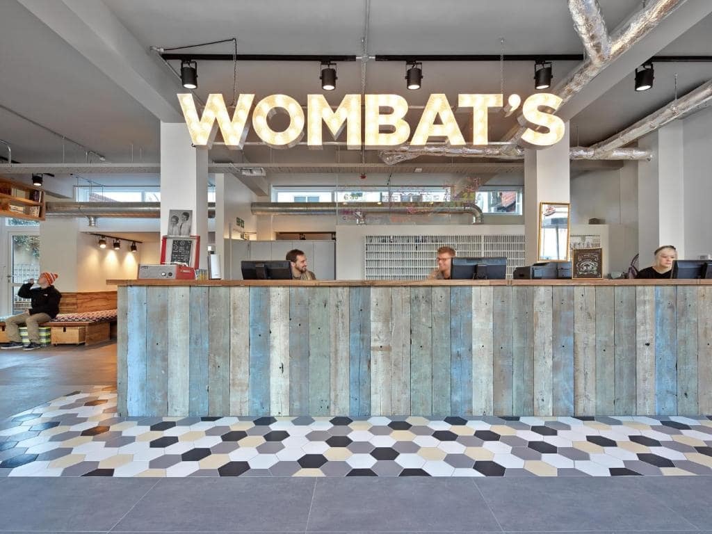 Wombat London city hostel front desk.