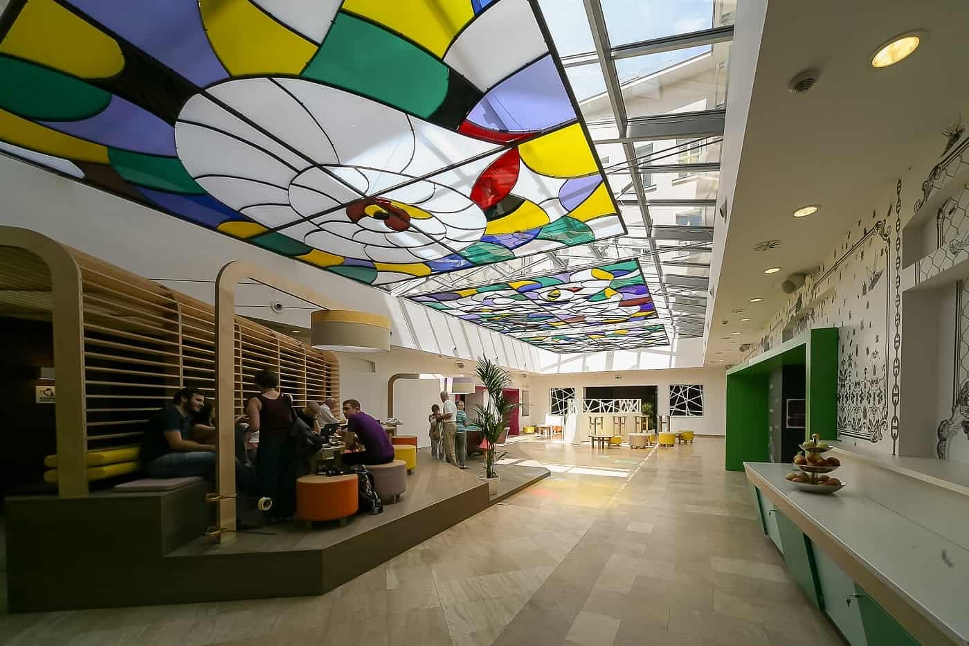Budapest Wombat's Hostel hangout area and hostel lobby.