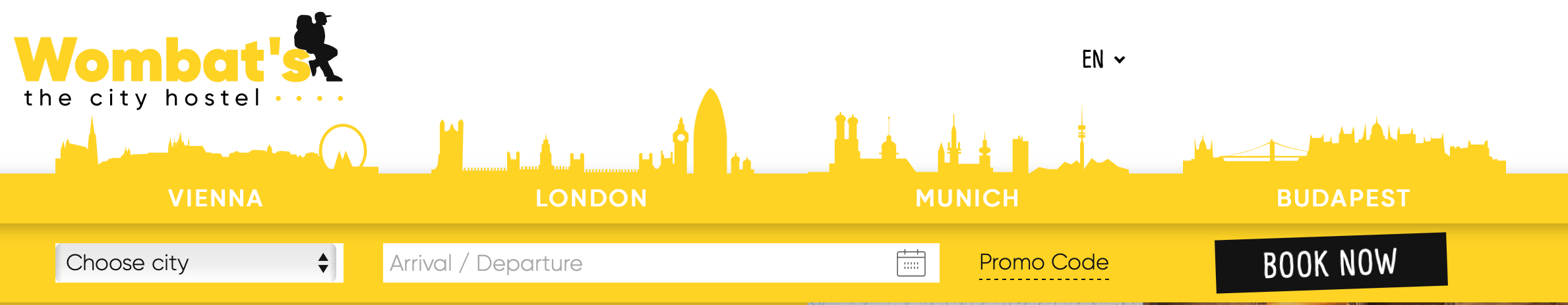 Wombat's City Hostel website search bar.