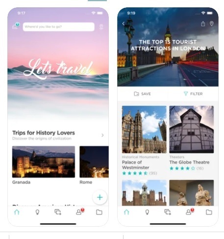 Minube travel app planner preview.