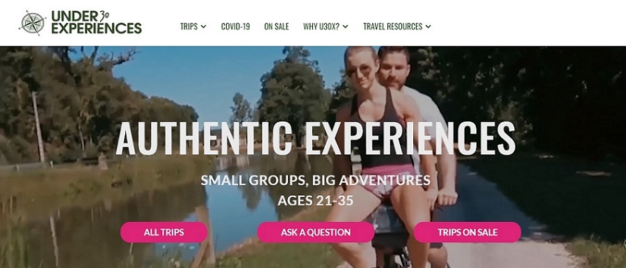 Under30experiences home page.
