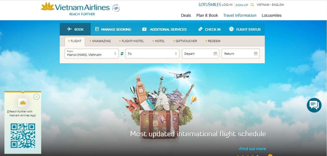 Vietnam Airlines Main Flights Booking Page.