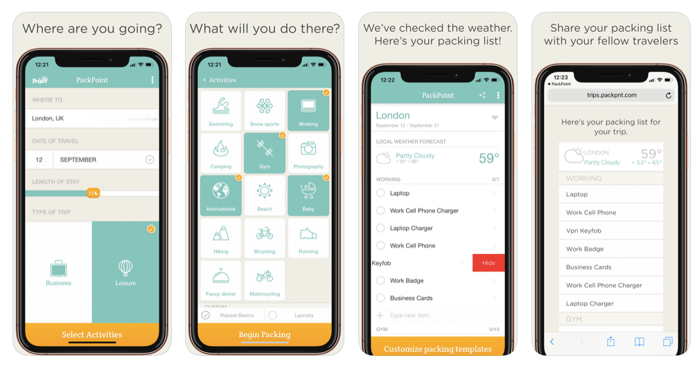 Packing point app preview.