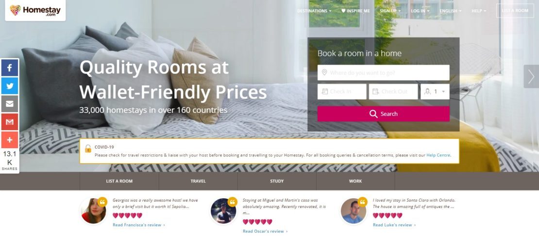 Homestay vacation rentals homepage