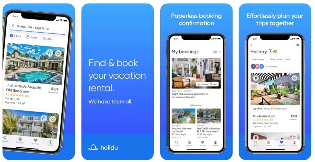 Holidu vacation rental app preview.