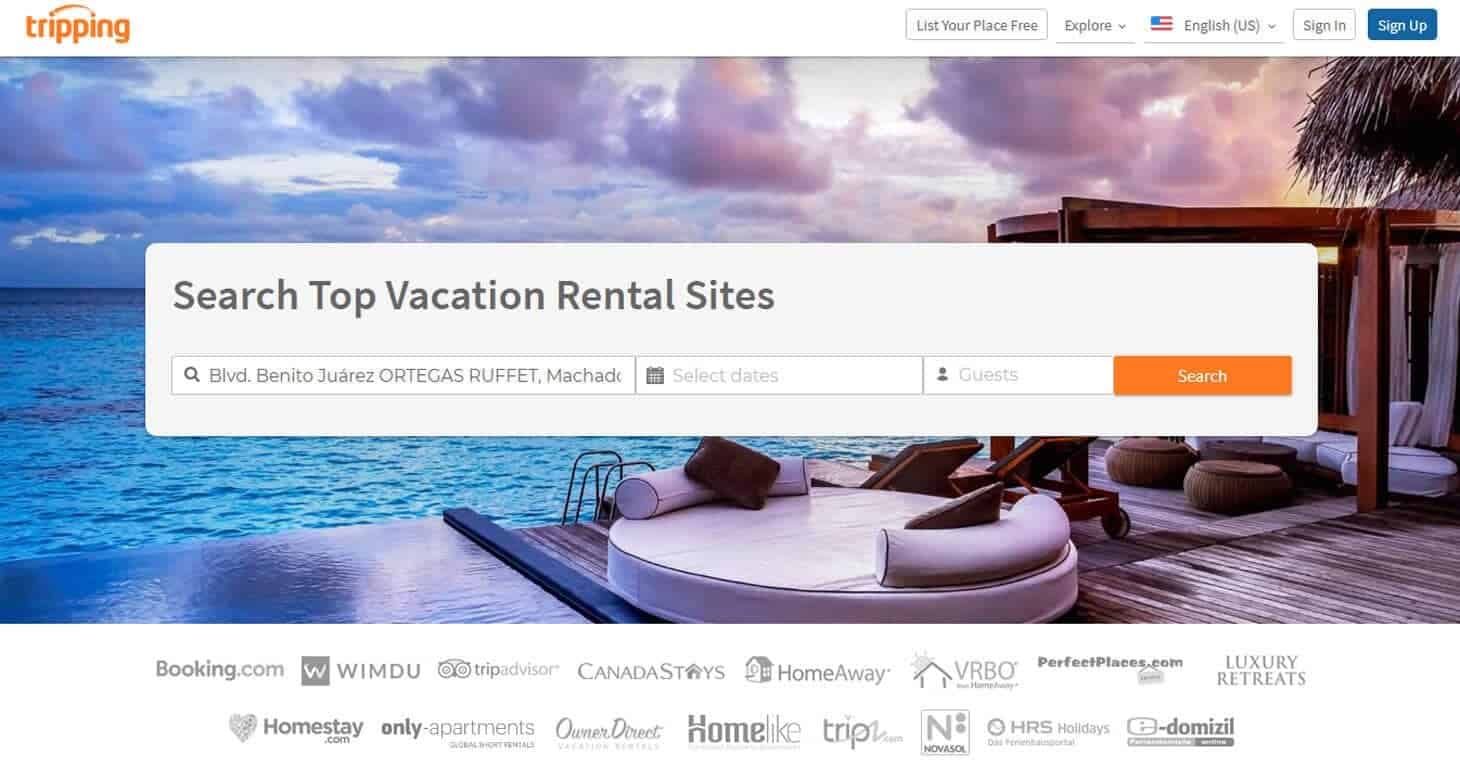 Tripping vacation rentals homepage.