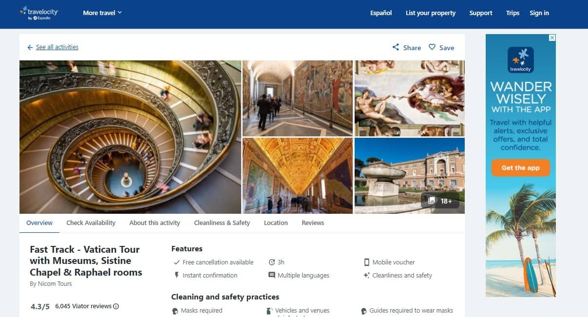 Travel activities from travelocity booking.