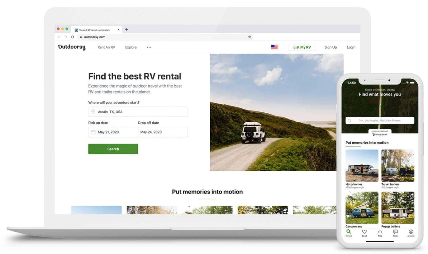 Outdoorsy RV rental search engine.