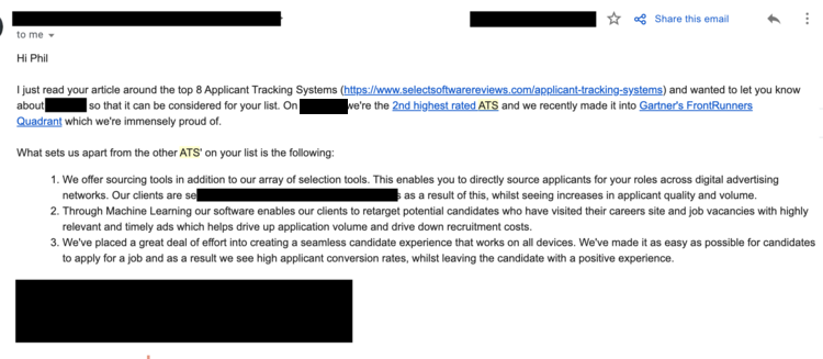 Screen shot of a vendor interested in being on SelectSoftware Revews