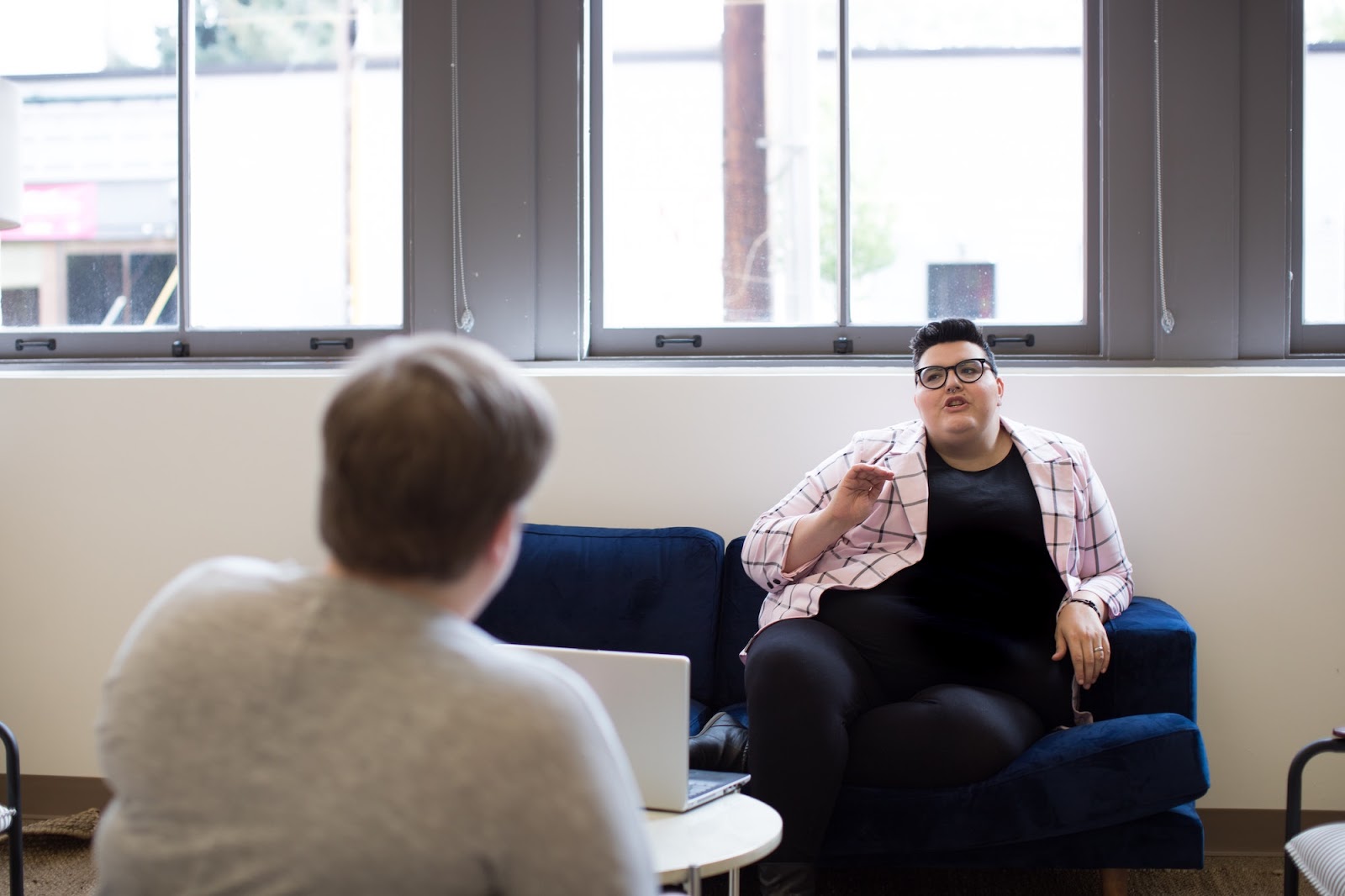 A talent manager giving an employee feedback
