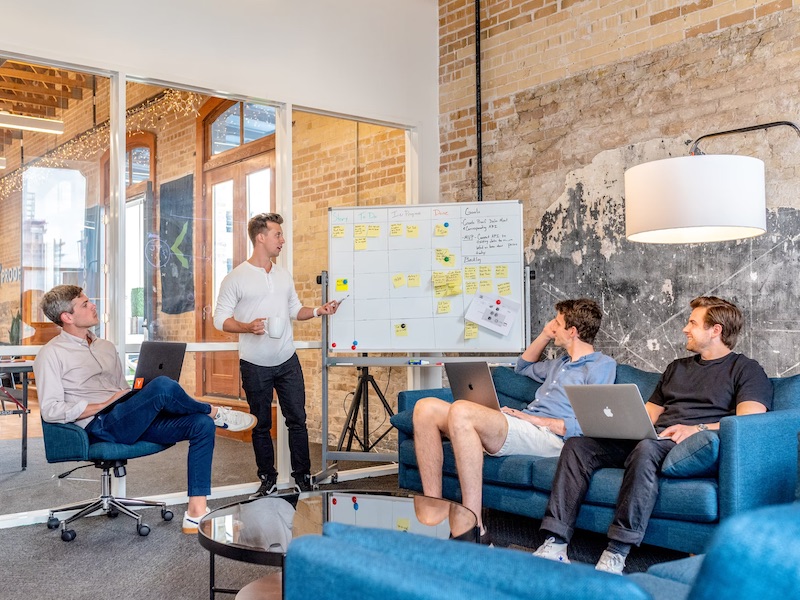 A team working on a project together