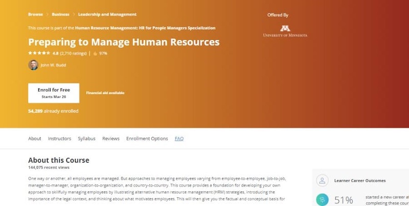 University of Minnesota's Preparing to Manage HR course