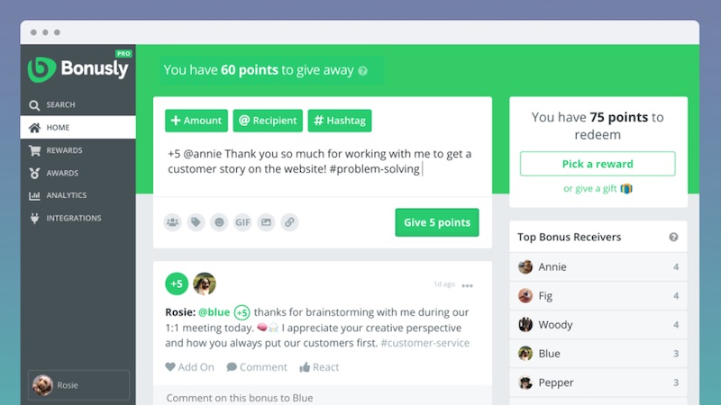Bonusly dashboard