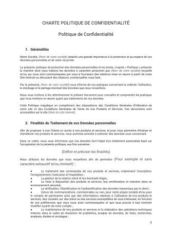 Charte Politique de confidentialité - document et modèle à télécharger