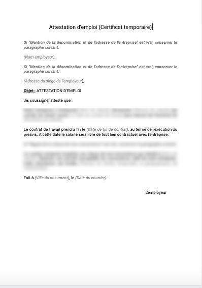 Attestation d'emploi - document et modèle à télécharger