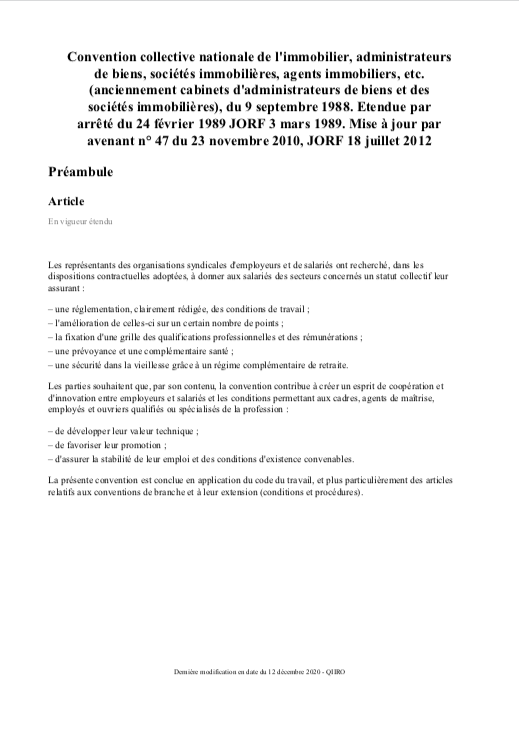 Convention Collective De L Immobilier Document Et Modele A Telecharger