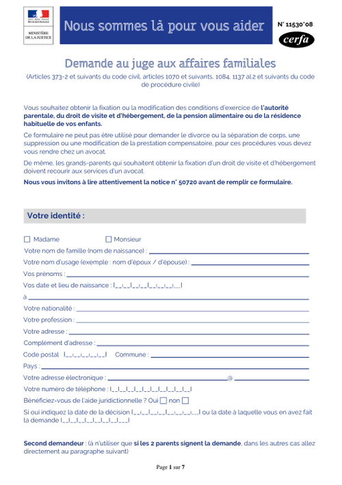 Formulaire 11530 08 Demande Au Juge Aux Affaires Familiales autorit Formulaire 11530 08 Demande Au Juge Aux Affaires Familiales Autorit