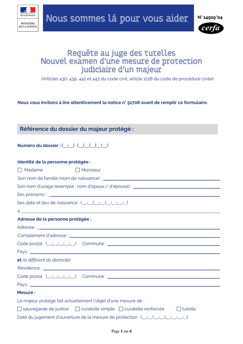 Requete En Vue D'une Protection Juridique D'un Majeur