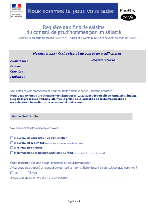 modèle requête saisine conseil de prud hommes dossier prud homme
