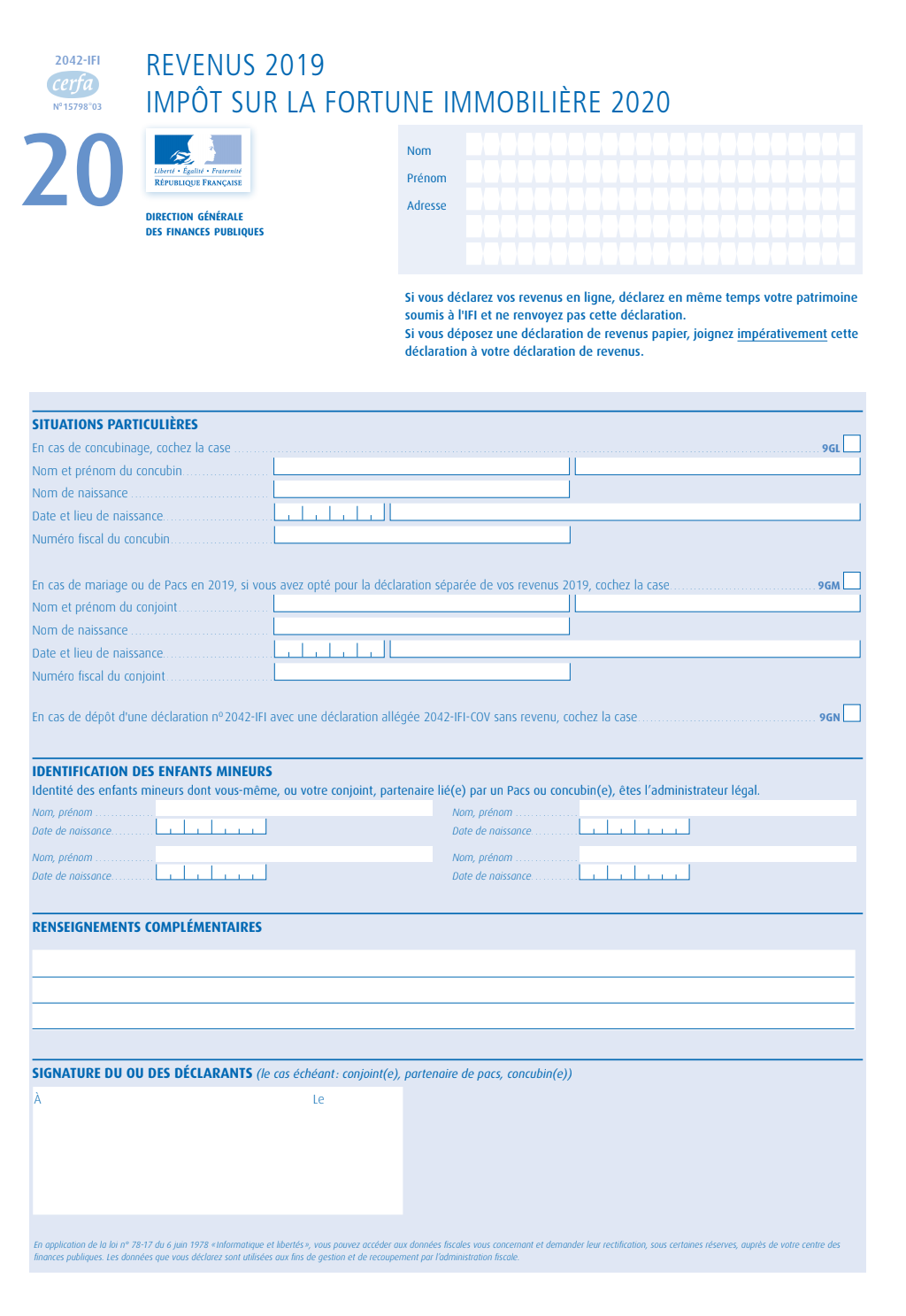 Formulaire 2042 IFI D claration D imp t Sur La Fortune Immobili re 