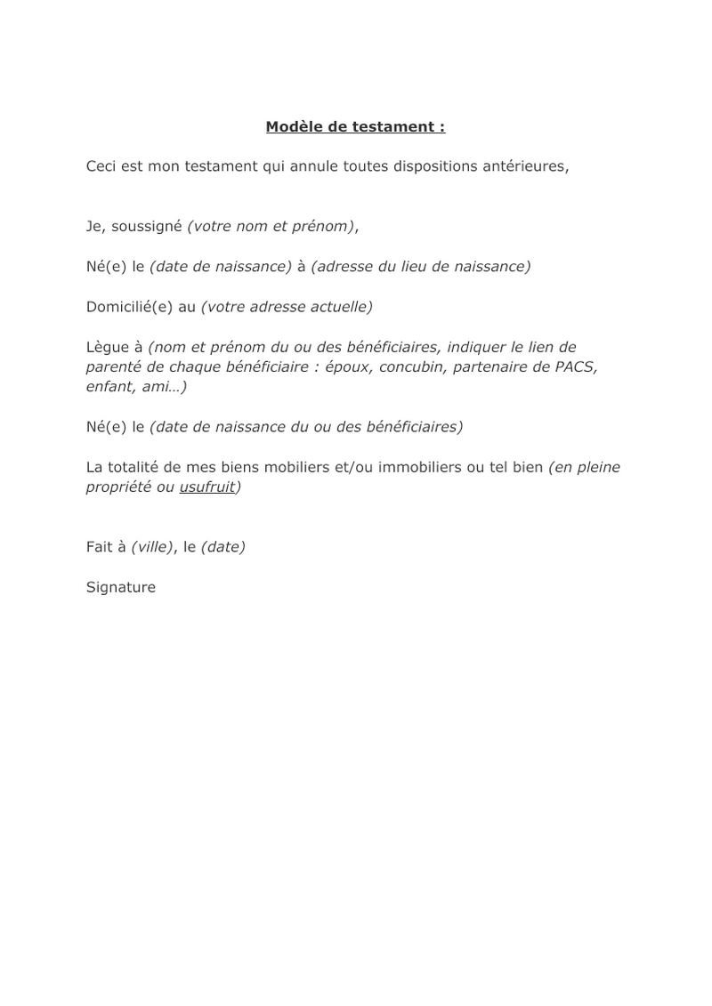 Testament Pacs Exemple Testament PACS LFMP Testament Pacs Exemple Testament PACS LFMP