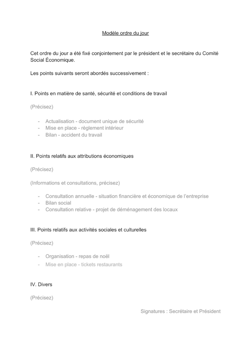Modèle ordre du jour document et