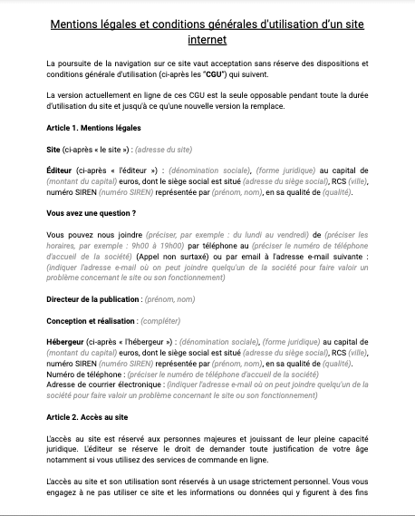 Mentions Legales Cgu