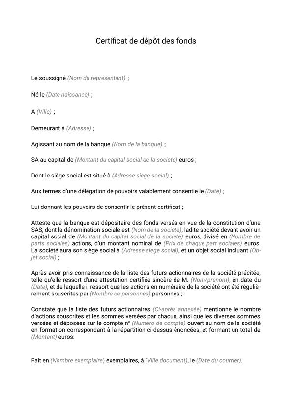 Certificat de dépôt des fonds modèle à télécharger (2023)