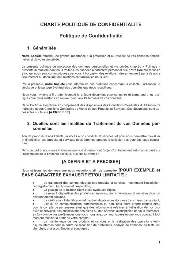 Charte Politique de confidentialité : modèle à télécharger (2023)