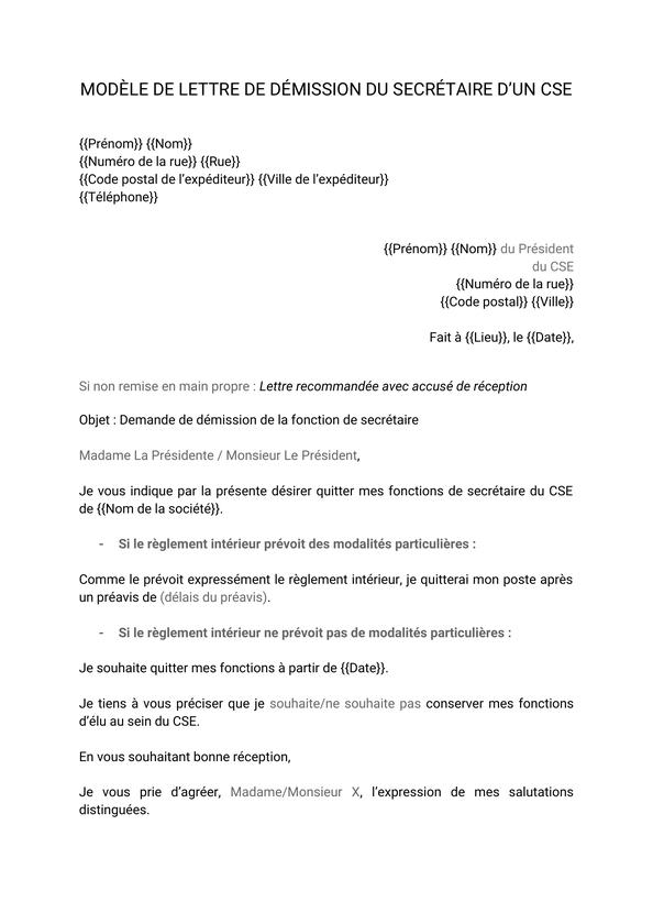 Lettre De Démission Cse