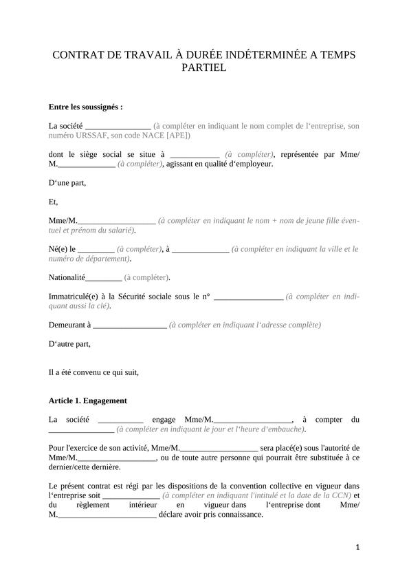 CDI temps partiel modèle à télécharger (mis à jour pour 2023)