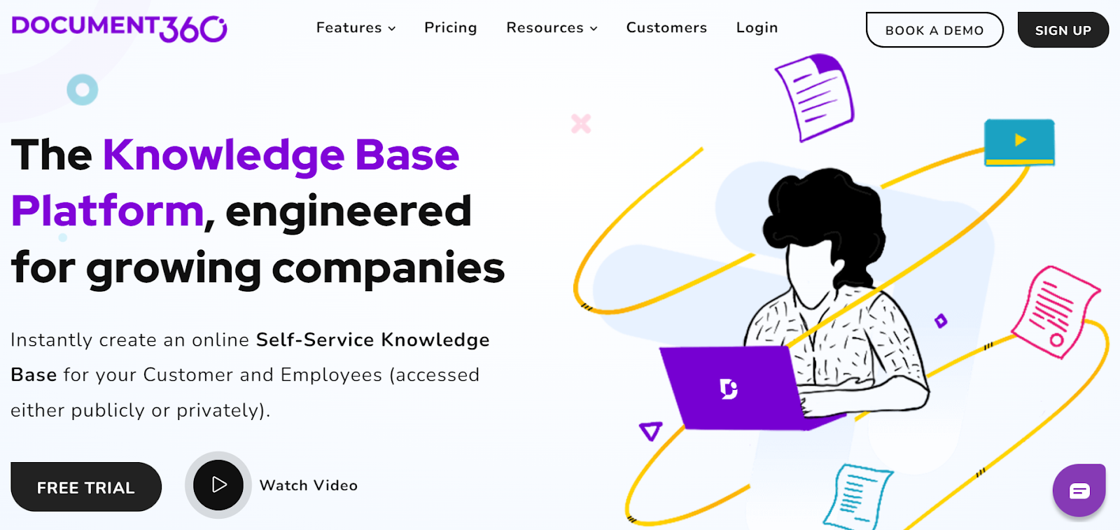 A picture that shows Document 360's homepage